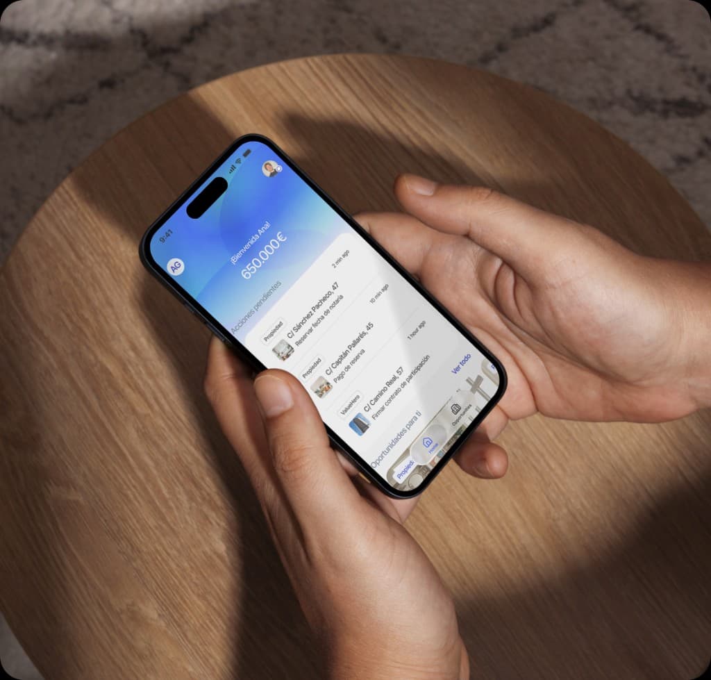 Portal PropHero en el móvil: cartera y acciones pendientes