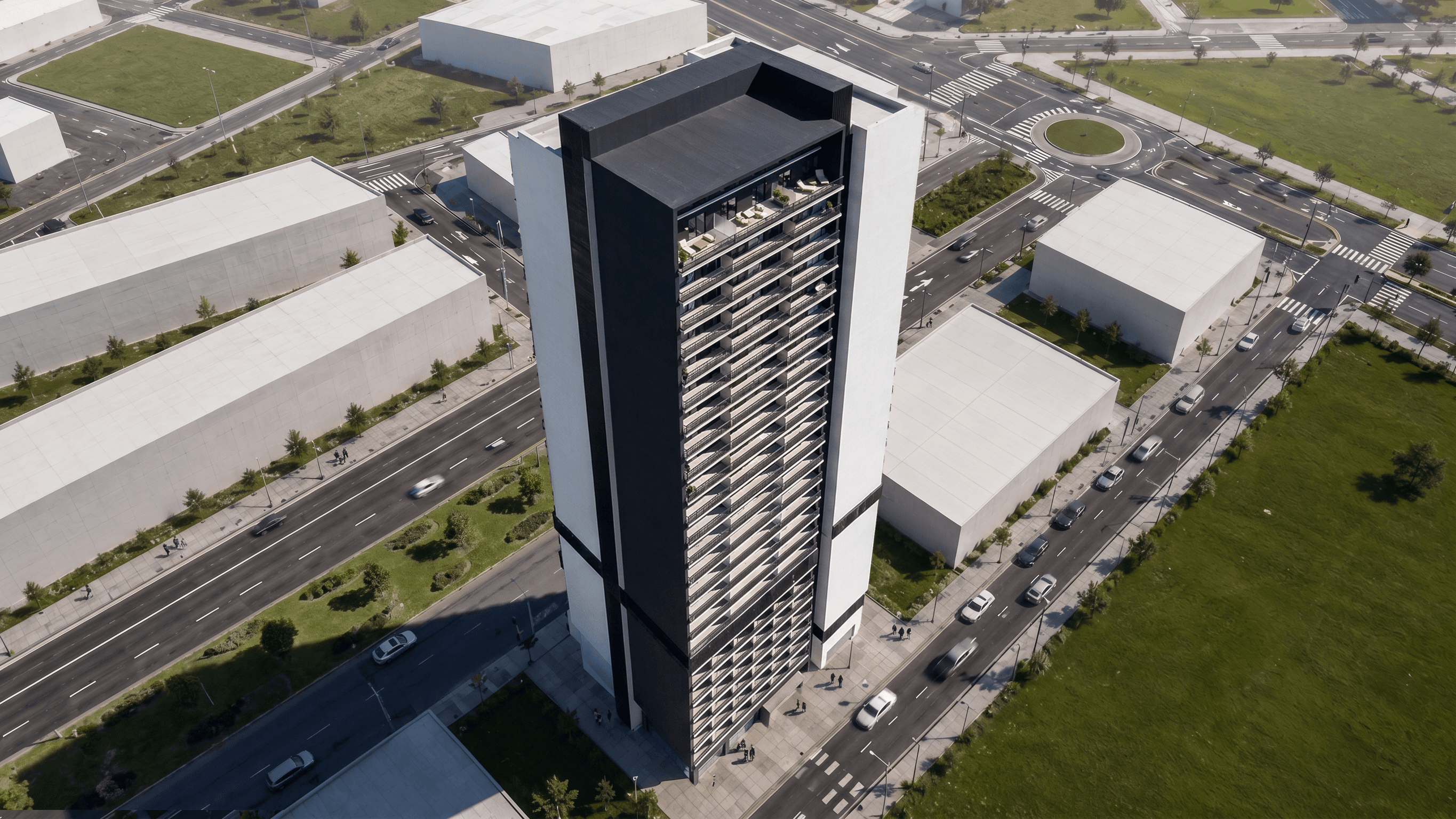 Render de la promoción con zonas comunes señaladas